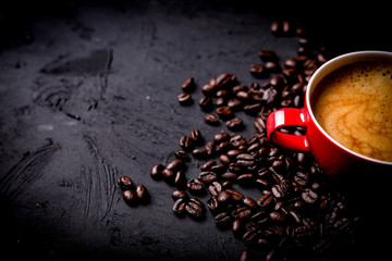 coffee beans on black background