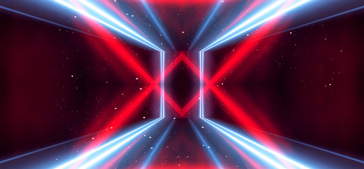 Wall Mural - tunnel neon light, underground passage. abstract red background. background black empty with neon li