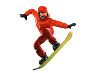 Portrait Of Young Man In Sportswear With Snowboard Isolated On A White Studio Background. The Winter, Sport, Snowboarding, Snowboarder, Activity, Extreme Concept