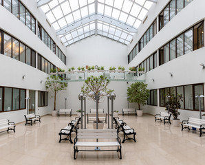 Wall Mural - Modern large waiting room with white benches