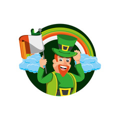  leprechaun with rainbow and flag irish