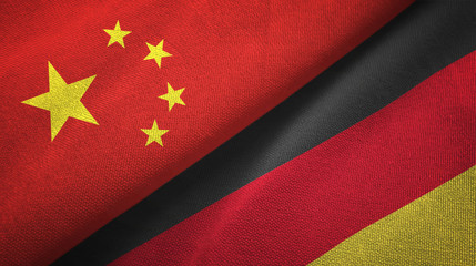 Wall Mural - China and Germany two flags textile cloth, fabric texture