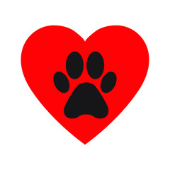 Wall Mural - Paw print in heart icon, isolated vector