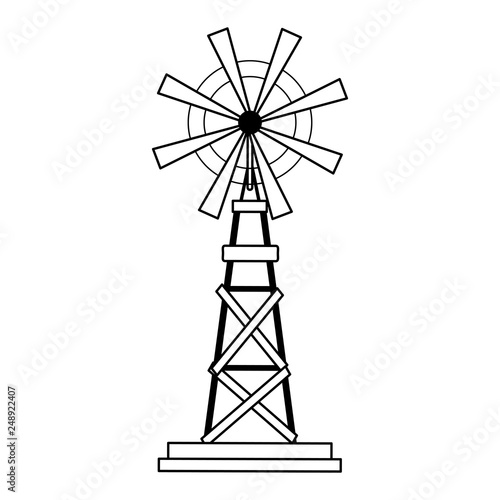 Fotomural farm windmill symbol black and white