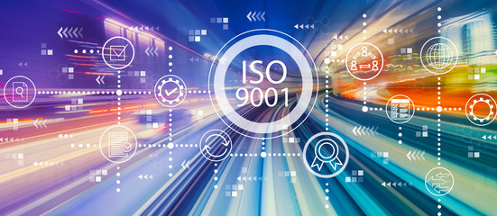 Poster - ISO 9001 with abstract high speed technology POV motion blur