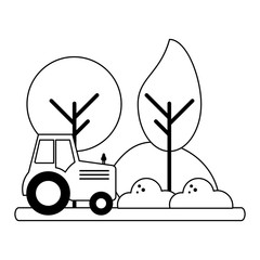 Poster - farm tractor riding in harvest black and white