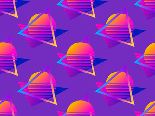 Wall Mural - Futuristic seamless pattern. Gradient sun retro background 1980s style. Retrowave. Vector illustration