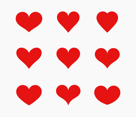 Wall Mural - red hearts icons set.