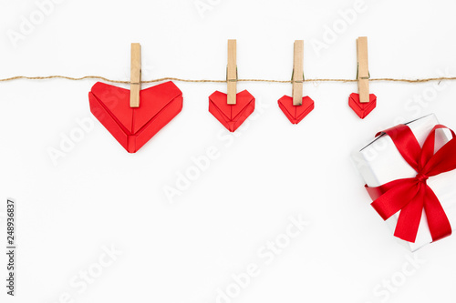 Top View Gift Boxred Heart Folded With Paper Origami Hearts