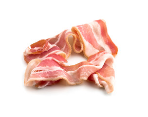 Wall Mural - Slices of bacon on a white background. Raw bacon closeup on a white background.