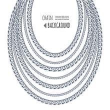 Silver Chains Necklace Abstract Background. Jewelry Template. Can Be Used For Clothes Print. Vector