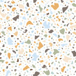 © Julia Frank - Colorful Terrazzo vector seamless pattern background on white. Granite and quartz rocks mixed chips look print. Trendy texture for home decor, products surface, etc.