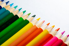 Colored Sharpener Pencils. Macro Shot Of Many Color Pencils. 