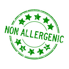 Poster - Grunge green non allergenic word with star icon round rubber seal stamp on white background