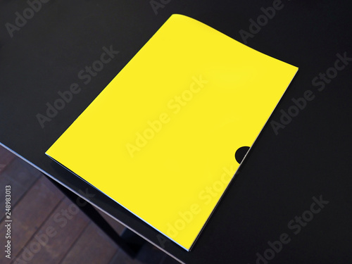 Download Blank Yellow Catalog Notebook Magazines Book Mock Up On Wooden Table Desk Background Modern Buy This Stock Photo And Explore Similar Images At Adobe Stock Adobe Stock PSD Mockup Templates