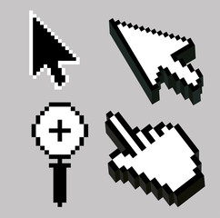 Sticker - set arrow with magnifying glass and hand cursor