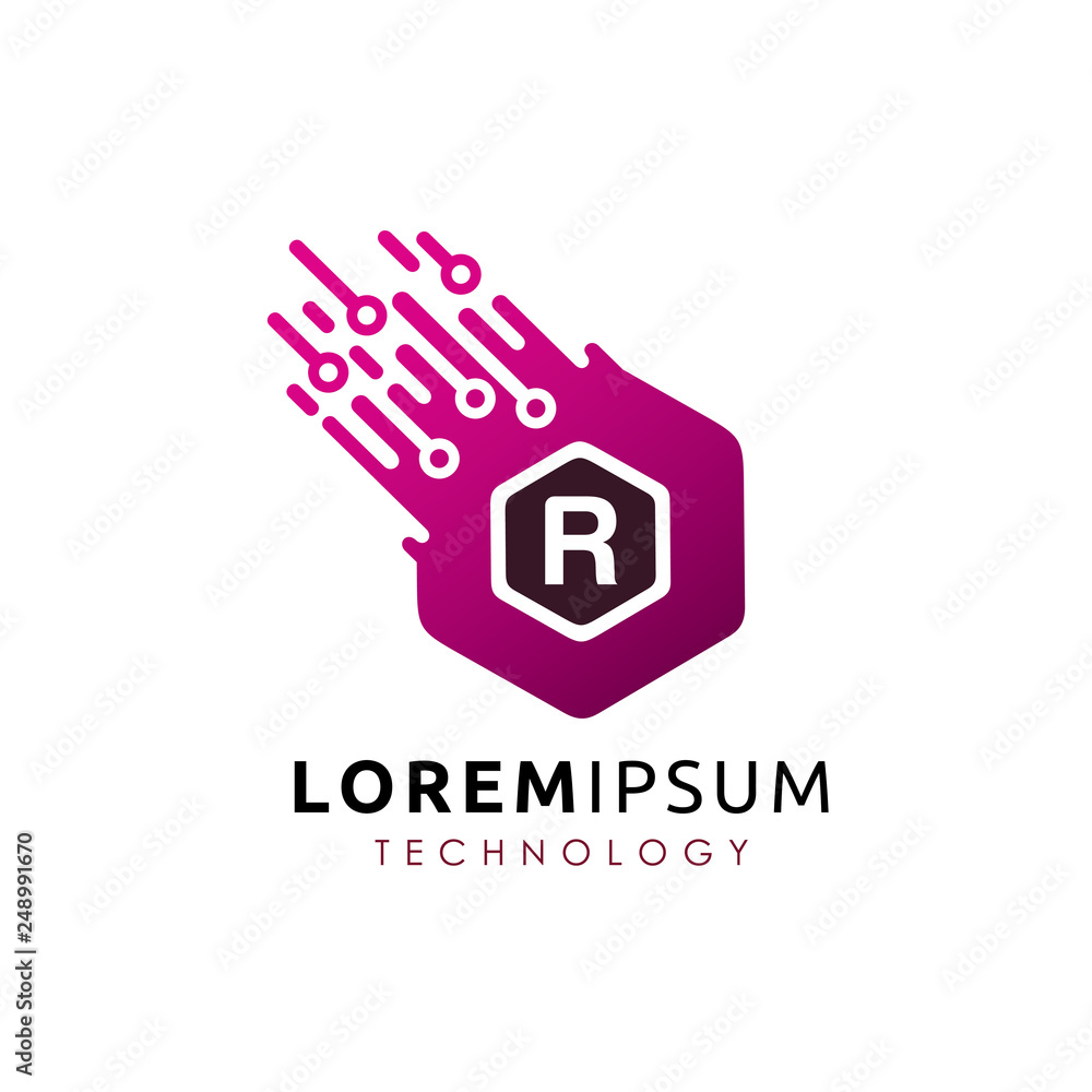 Hexagon Digital R Letter Logo Stock Vector | Adobe Stock
