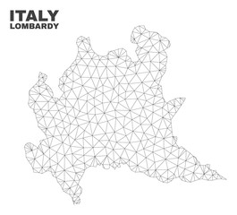 Wall Mural - Abstract Lombardy region map isolated on a white background. Triangular mesh model in black color of Lombardy region map. Polygonal geographic scheme designed for political illustrations.
