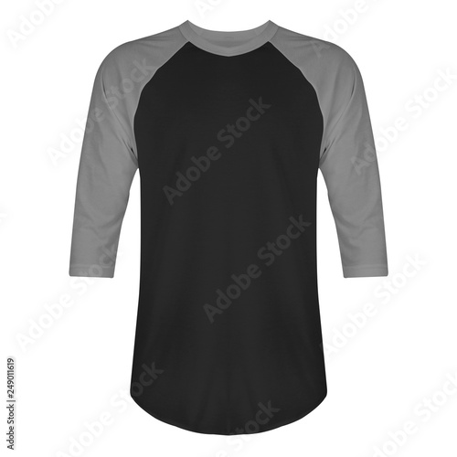 Download Blank T Shirt Raglan 3 4 Sleeves Front View With Black Grey Color Isolated On White Background Ready For Mockup Template Stock Photo Adobe Stock
