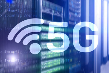 Wall Mural - 5g network, 5g internet connection concept in digital background. smart communication network concep