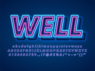 Wall Mural - modern neon alphabet. glowing bright 3d double pop neon text effect with blur shadow. complete symbol letter number compatible with illustrator 10 