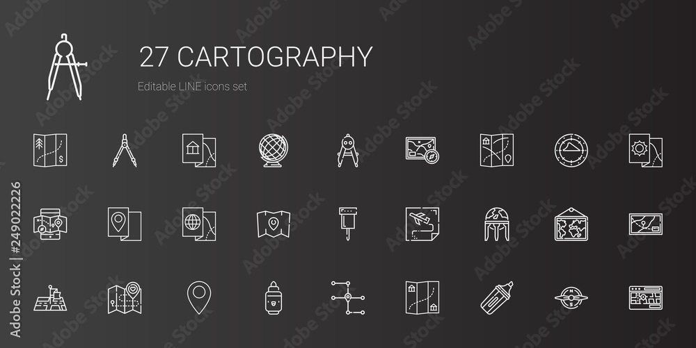 cartography icons set - obrazy, fototapety, plakaty 