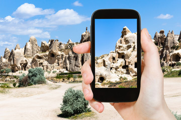 Canvas Print - rock-cut ancient cave chapels near Goreme town