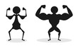 Comparison of unhealthy bad and poor physique vs strong and big musculature of muscular bodybuilder.  Strength or weakness ob human body.  Vector illustration