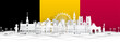 Belgium flag and famous landmarks in paper cut style vector illustration. 