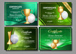 Golf Game Certificate Diploma With Golden Cup Set Vector. Sport Award Template. Achievement Design. Honor Background. Elegant Document. Champion. Best Prize. Winner Trophy. Template Illustration