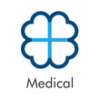 © teracreonte - Logotipo abstracto con texto Medical con cruz con 4 corazones lineal en color azul