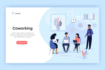 Coworking space, business team concept illustration, perfect for web design, banner, mobile app, landing page, vector flat design