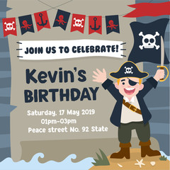 birthday card with pirates boy illustration vector - Vector