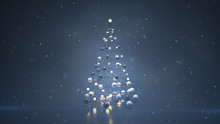 Futuristic Christmas Tree With Glowing Balls And Snowstorm 3D Rendering