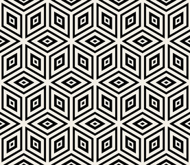 Abstract geometric hexagon cube pattern. A seamless vector background. Stylish graphic pattern. Black and white ornament