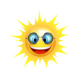 Fototapeta Pokój dzieciecy - Summer with sun face character smiling. Cartoon sun smiling with trend sunglasses. Vector 3d illustration