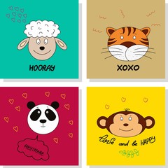 Vector illustration prints or postcards with funny cute animals