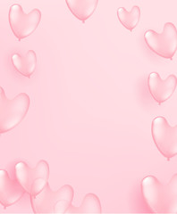 Poster - Flying pink balloons vertical composition. Valentine`s Day and Mother`s Day celebration card template