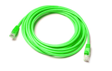 isolated green patch cord internet cable on white background