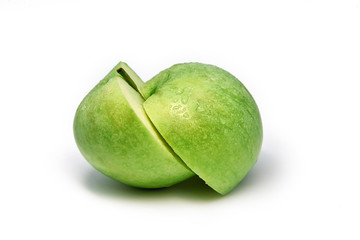 Sliced green delicious apple isolated on white background