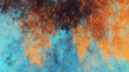 Wall Mural - Abstract blue and orange fantastic clouds. Colorful fractal background. Digital art. 3d rendering.