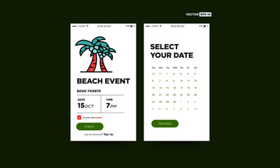 Beach Event Booking App Design with Palm Tree 