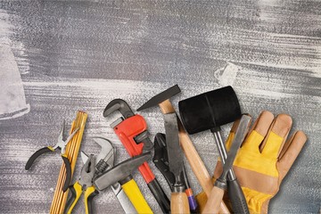 Wall Mural - Tool belt with tools on  background