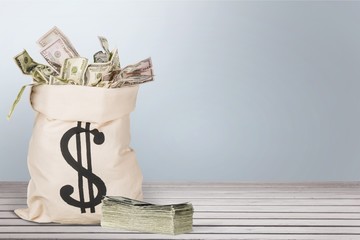 Wall Mural - Money in the bag isolated on background