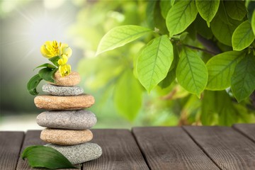 Sticker - Zen basalt stones and flower, spa concept