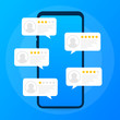 © DG-Studio - Review rating bubble speeches on mobile phone  illustration, flat style smartphone reviews stars with good and bad rate and text. Vector Vector illustration.