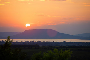 Poster - Sunset over Badacsony mountain at Lake Balaton in Hungary