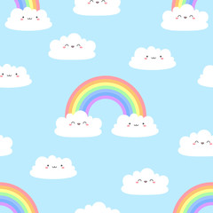 Seamless cartoon pattern with cute clouds. Vector texture. Template for web design, packaging.