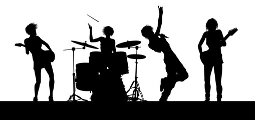 Wall Mural - An all female women s musical group or rock band playing a concert in silhouette