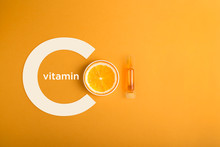 Serum And Cosmetics With Vitamin C.  Immunity Protection Concept, Antiviral Prevention Essential Oil From Citrus Fruits. 